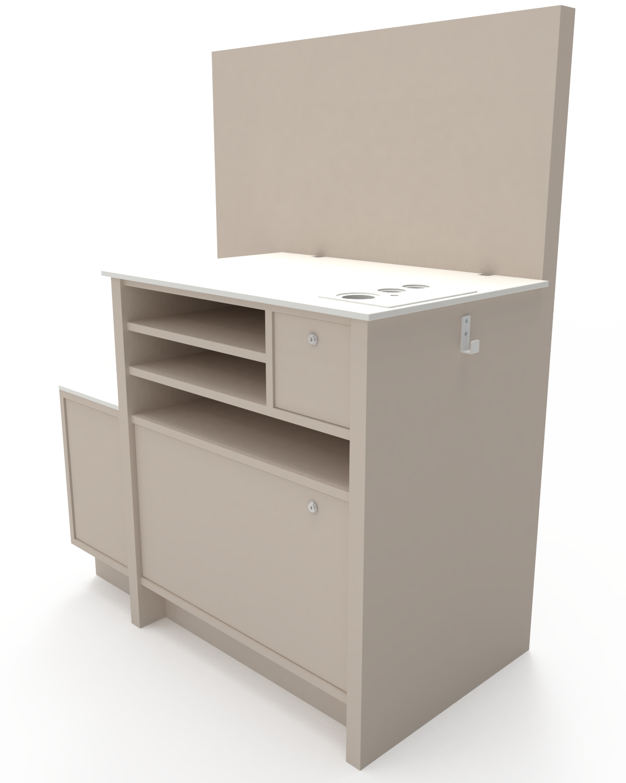 CHECKOUT DESK,FLEX,W.PODIUM LEFT,STANDARD,S.BEIGE/WH